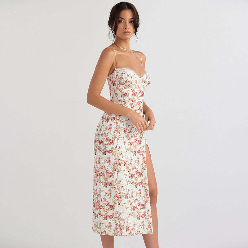 Elanor Floral Midi Dress - Y2K Summer Outfit, 90s Fashion, Grunge, Retro Style, Pastel Goth