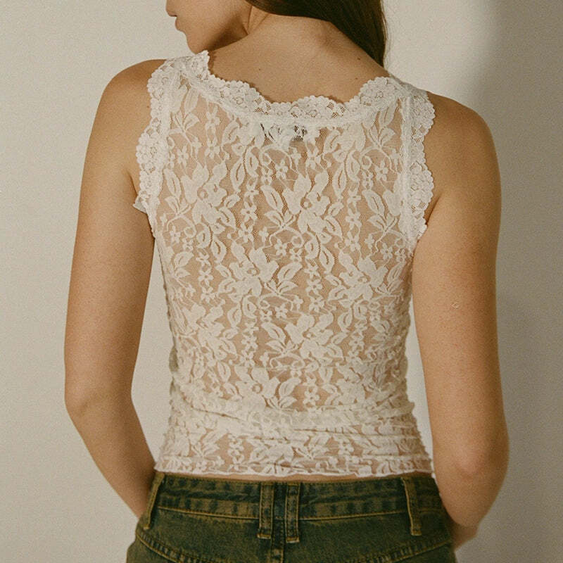 Elara Lace Tank Top - Y2K Summer Grunge, 90s Retro, Pastel Goth, Y2K Party & Club Outfits
