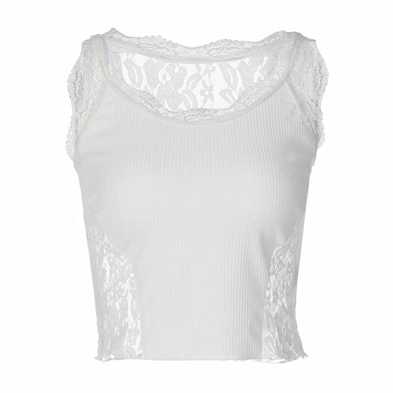 Elara Lace Tank Top - Y2K Summer Grunge, 90s Retro, Pastel Goth, Y2K Party & Club Outfits