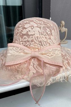 Elegant Beige Lace Patchwork Bow Sun Hat - Y2K Summer, 90s Fashion, Grunge, Retro Style