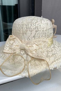Elegant Beige Lace Patchwork Bow Sun Hat - Y2K Summer, 90s Fashion, Grunge, Retro Style