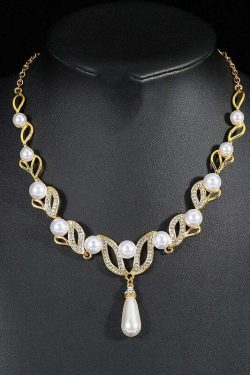 Elegant Gold Alloy Pearl Zircon Pendant Necklace - Y2K & 90s Fashion, Grunge, Retro, Pastel Goth