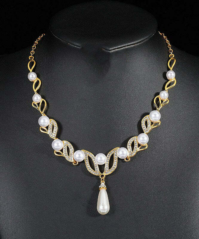 Elegant Gold Alloy Pearl Zircon Pendant Necklace - Y2K & 90s Fashion, Grunge, Retro, Pastel Goth