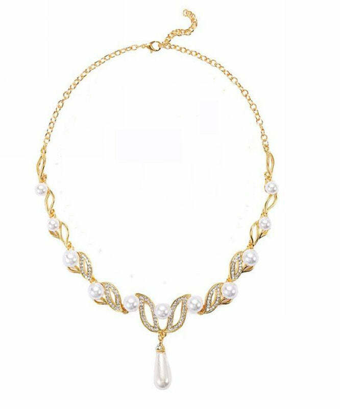 Elegant Gold Alloy Pearl Zircon Pendant Necklace - Y2K & 90s Fashion, Grunge, Retro, Pastel Goth