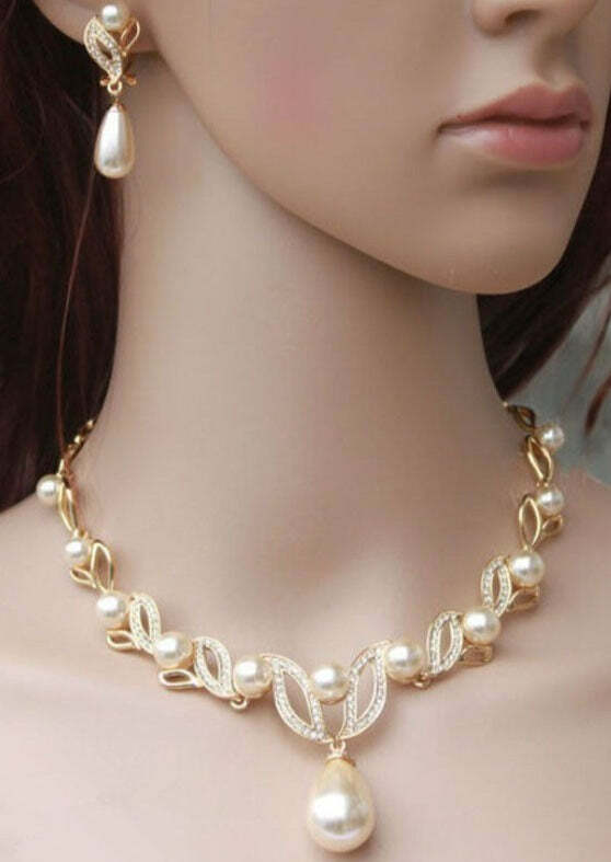 Elegant Gold Alloy Pearl Zircon Pendant Necklace - Y2K & 90s Fashion, Grunge, Retro, Pastel Goth