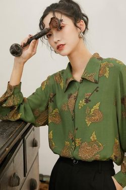 Elegant Green Blouse - Y2K Summer Outfit, 90s Fashion, Grunge, Retro Style, Y2K Party Top
