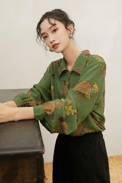 Elegant Green Blouse - Y2K Summer Outfit, 90s Fashion, Grunge, Retro Style, Y2K Party Top