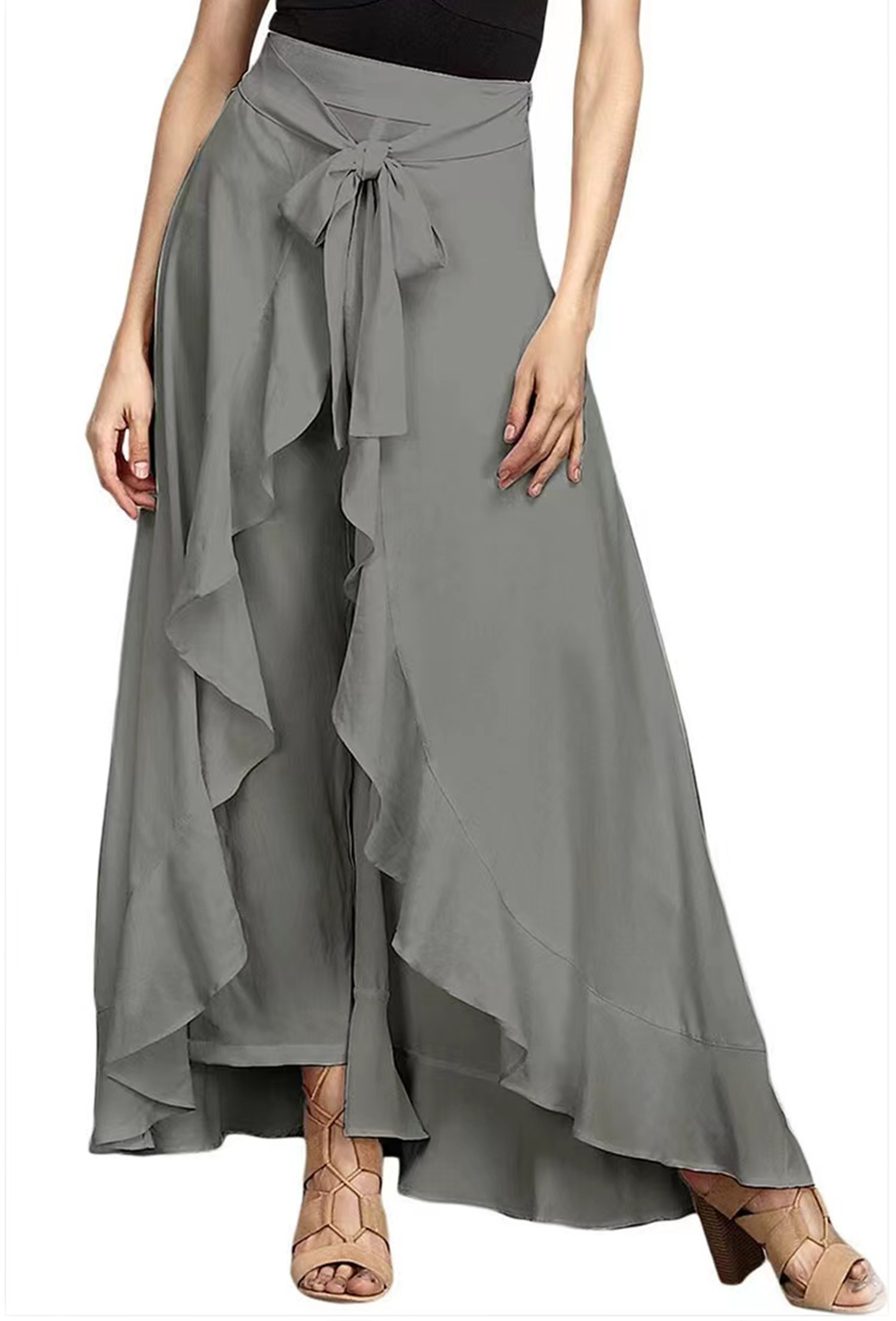 Elegant Grey Ruffle Hem Skirt - Y2K Summer, 90s Fashion, Grunge, Retro, Pastel Goth, Y2K