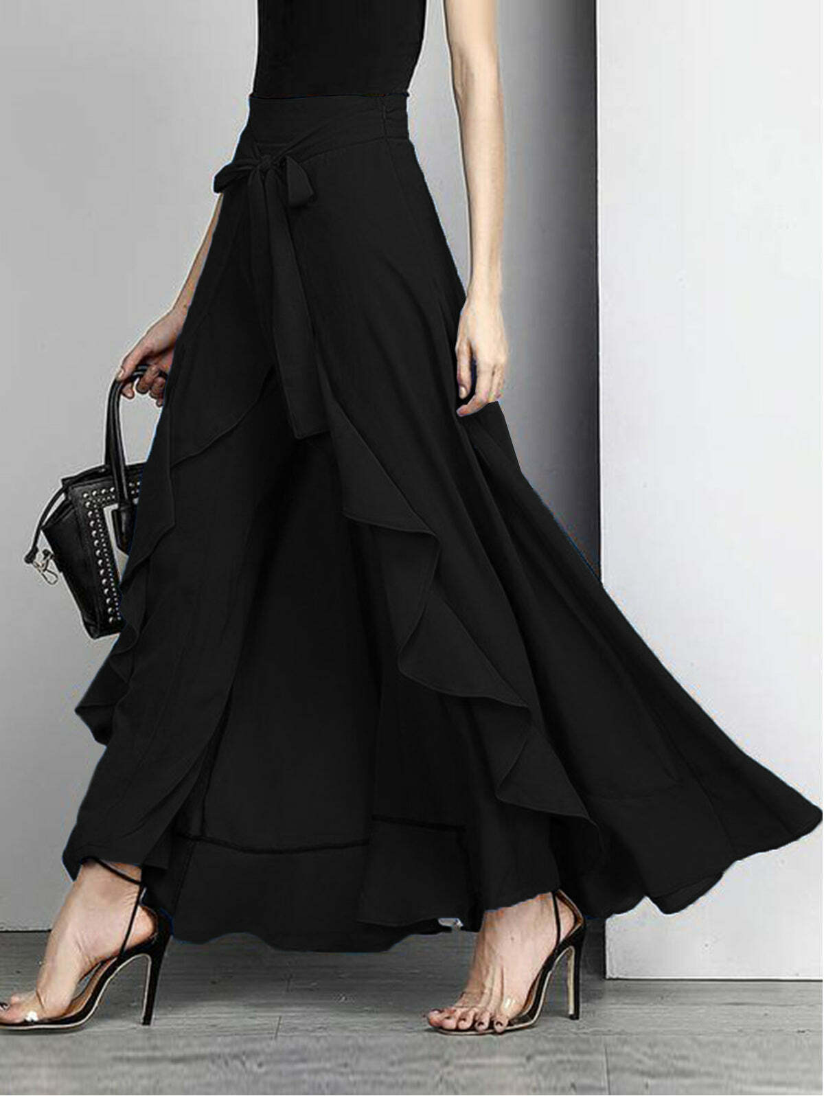 Elegant Grey Ruffle Hem Skirt - Y2K Summer, 90s Fashion, Grunge, Retro, Pastel Goth, Y2K