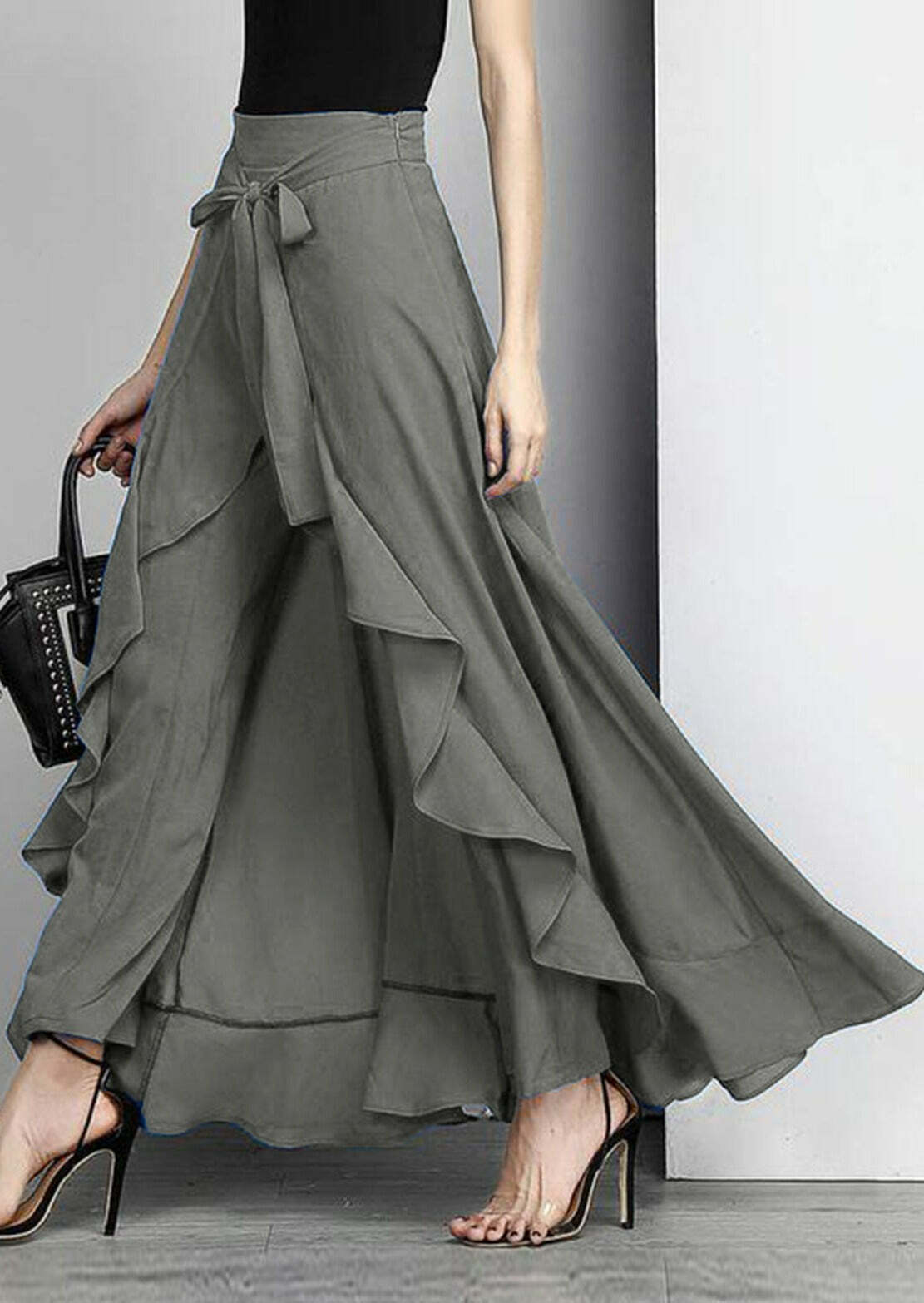 Elegant Grey Ruffle Hem Skirt - Y2K Summer, 90s Fashion, Grunge, Retro, Pastel Goth, Y2K