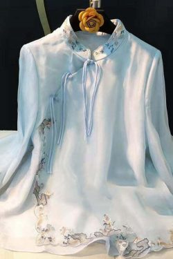 Elegant Light Green Embroidered Silk Button-Up Shirt - Y2K Summer, 90s Fashion, Grunge Outfits
