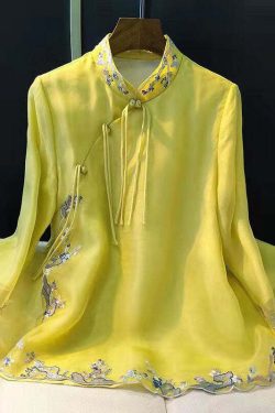 Elegant Light Green Embroidered Silk Button-Up Shirt - Y2K Summer, 90s Fashion, Grunge Outfits