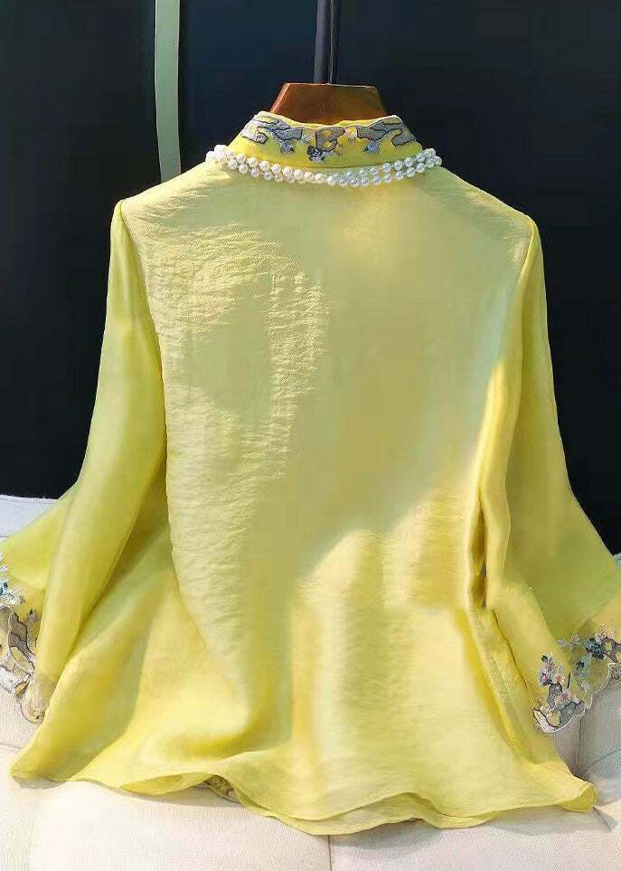 Elegant Light Green Embroidered Silk Button-Up Shirt - Y2K Summer, 90s Fashion, Grunge Outfits