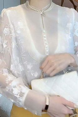 Elegant White Embroidered Chiffon Shirt Top - Y2K Summer, 90s Fashion, Grunge, Retro Style
