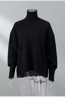 Elenor Turtleneck Oversize Sweater - Y2K Grunge, 90s Fashion, Retro Style, Pastel Goth Outfit