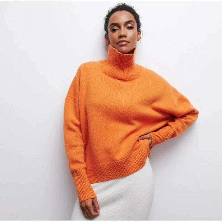 Elenor Turtleneck Oversize Sweater - Y2K Grunge, 90s Fashion, Retro Style, Pastel Goth Outfit