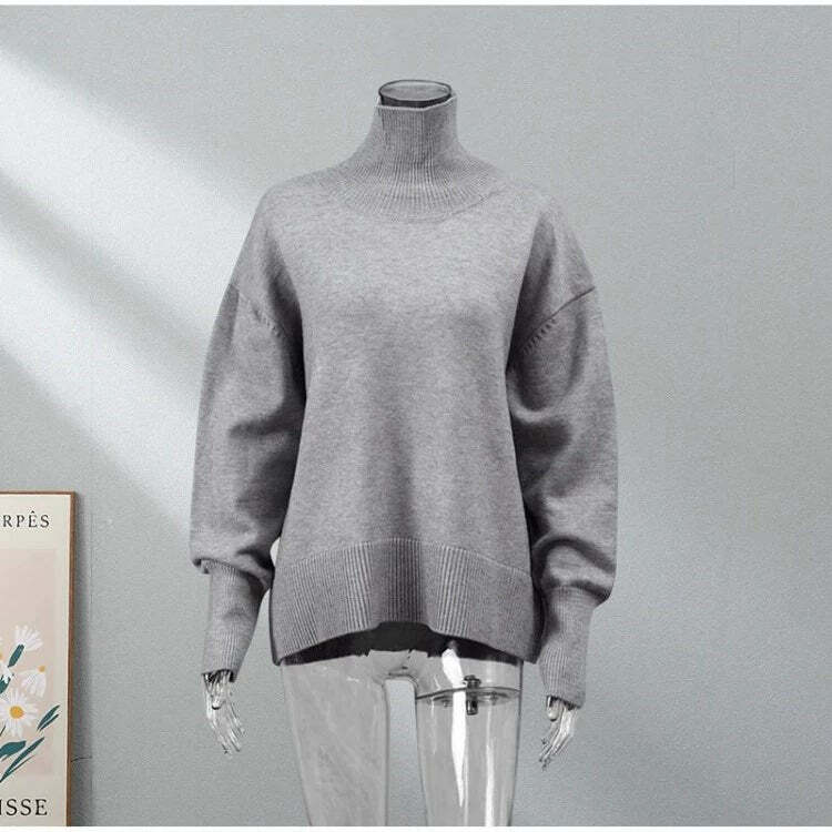 Elenor Turtleneck Oversize Sweater - Y2K Grunge, 90s Fashion, Retro Style, Pastel Goth Outfit