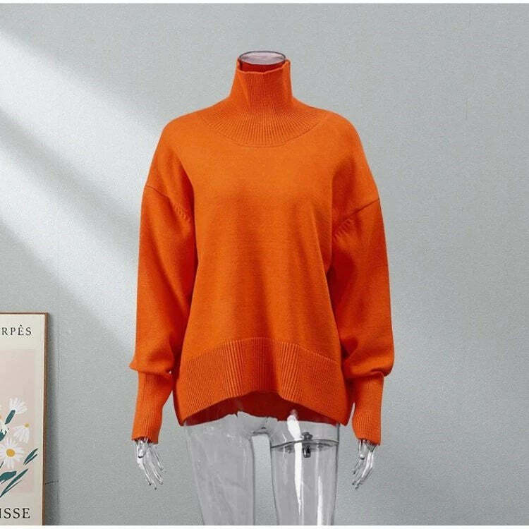 Elenor Turtleneck Oversize Sweater - Y2K Grunge, 90s Fashion, Retro Style, Pastel Goth Outfit