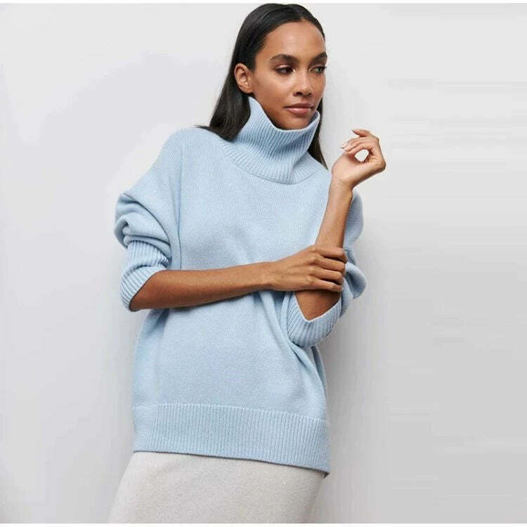 Elenor Turtleneck Oversize Sweater - Y2K Grunge, 90s Fashion, Retro Style, Pastel Goth Outfit