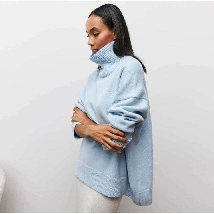 Elenor Turtleneck Oversize Sweater - Y2K Grunge, 90s Fashion, Retro Style, Pastel Goth Outfit
