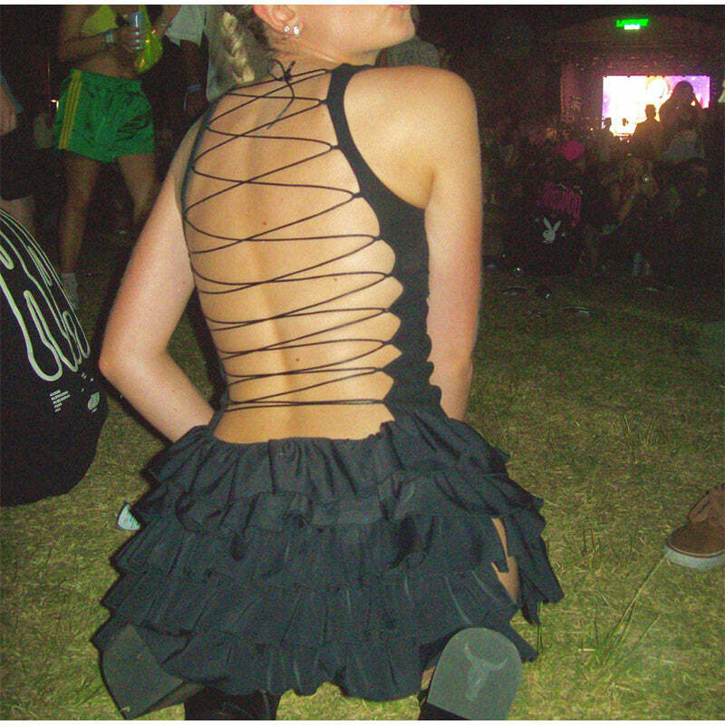 Ellery Backless Ruffle Mini Dress - Y2K Summer, 90s Fashion, Grunge, Retro, Pastel Goth Outfits