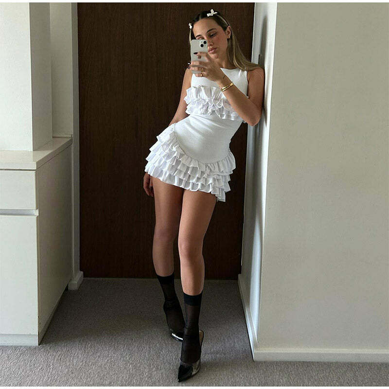 Ellery Backless Ruffle Mini Dress - Y2K Summer, 90s Fashion, Grunge, Retro, Pastel Goth Outfits