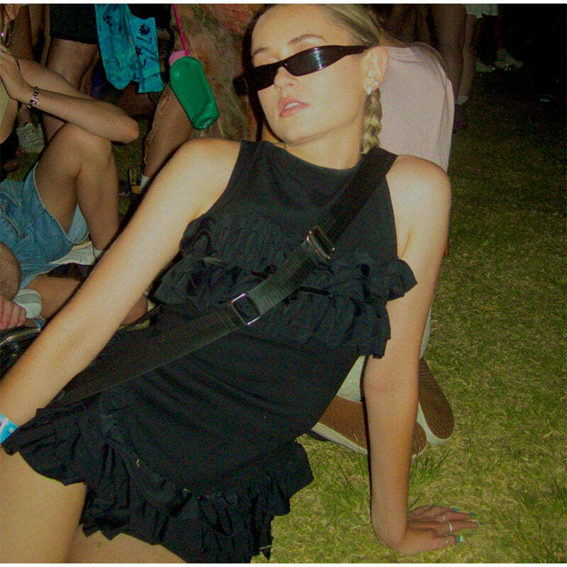 Ellery Backless Ruffle Mini Dress - Y2K Summer, 90s Fashion, Grunge, Retro, Pastel Goth Outfits