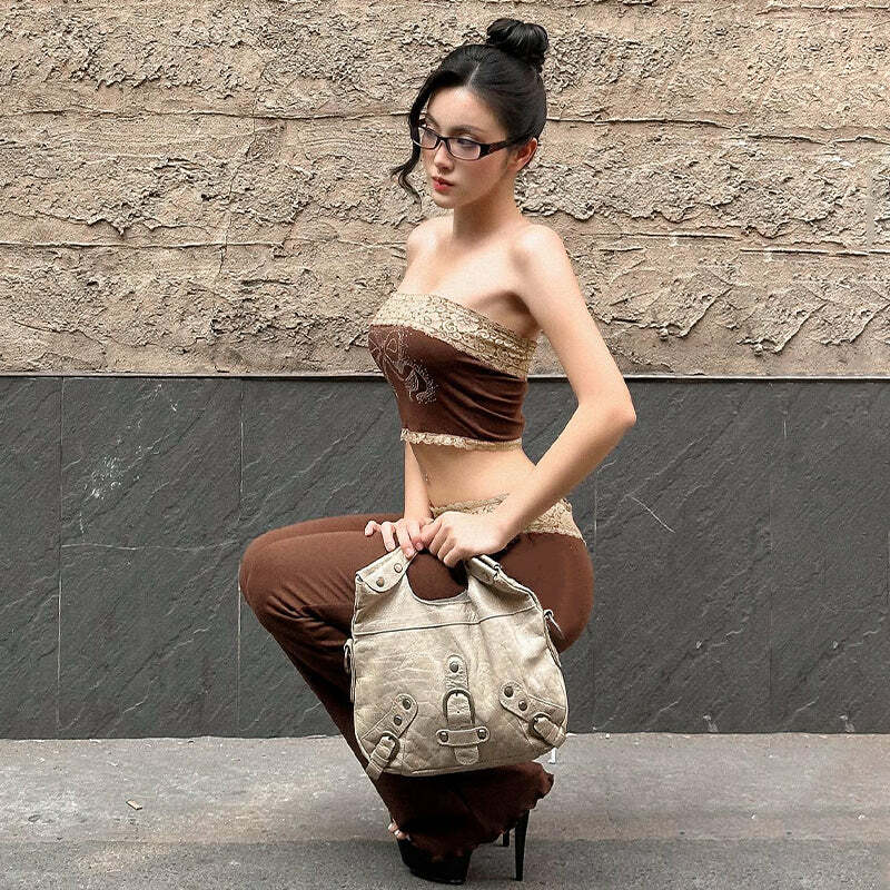 Elva Lace Detailed Pants Set - Y2K Summer Grunge Outfit, 90s Fashion, Retro Style, Y2K Club Look