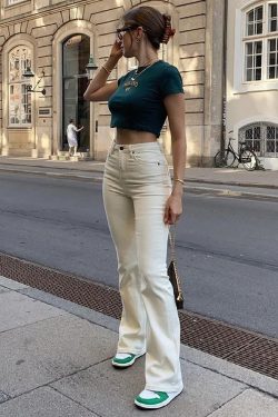 Emerald Green Crop Top - Y2K Summer Outfit, 90s Fashion, Grunge, Retro Style, Y2K Party Look