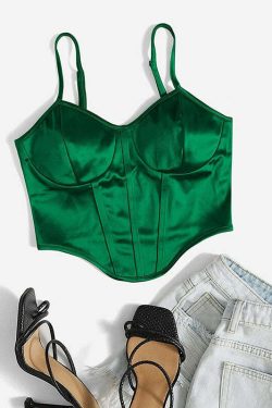 Emerald Green Satin Bustier Top - Y2K Summer, 90s Fashion, Grunge, Retro, Party Outfit