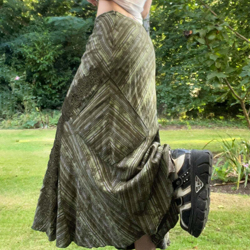 Emily Low Waist Maxi Skirt with Lace Detail - Y2K Summer, 90s Grunge, Retro Goth Fashion