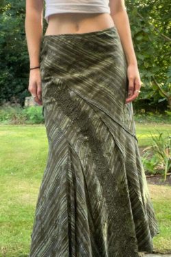 Emily Low Waist Maxi Skirt with Lace Detail - Y2K Summer, 90s Grunge, Retro Goth Fashion