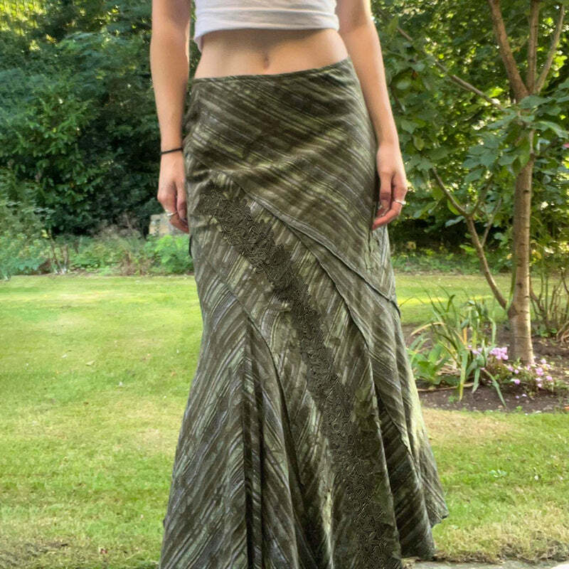 Emily Low Waist Maxi Skirt with Lace Detail - Y2K Summer, 90s Grunge, Retro Goth Fashion
