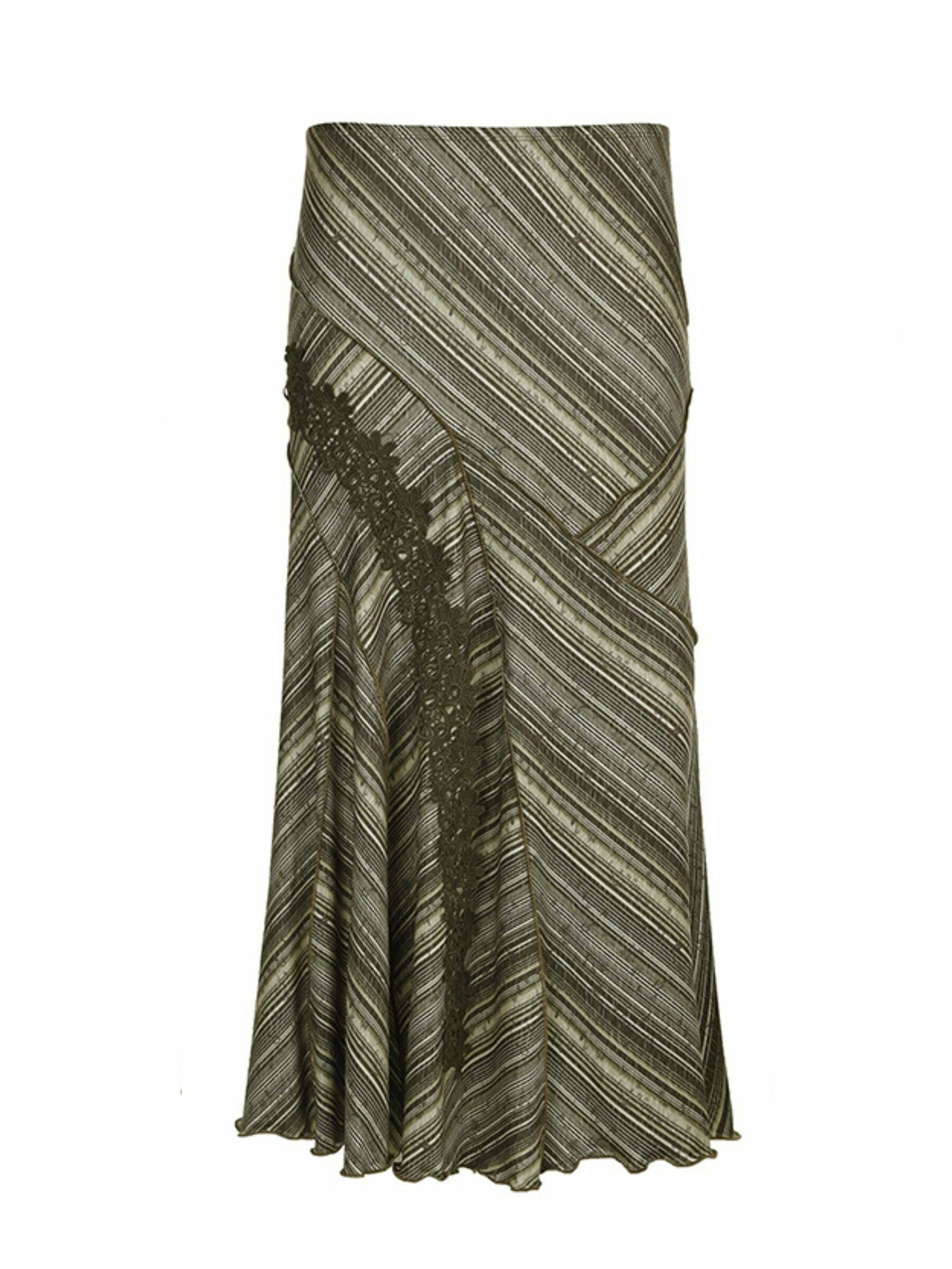 Emily Low Waist Maxi Skirt with Lace Detail - Y2K Summer, 90s Grunge, Retro Goth Fashion