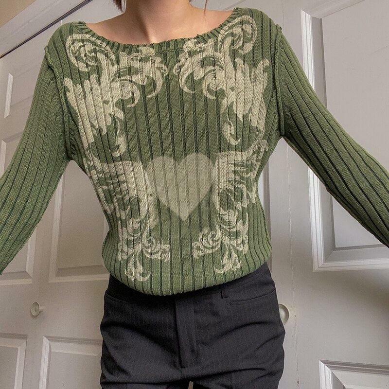Enchanted Heart Sweater - Y2K Summer, 90s Grunge, Retro Goth, Pastel Goth, Y2K Club Out