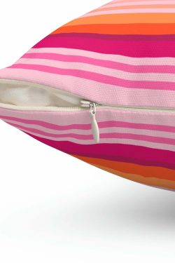Enid Sinclair Pink Orange Stripes Pillow - Y2K Summer, 90s Grunge, Retro Pastel Goth Decor