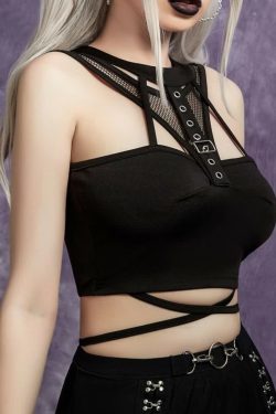 Enigmatic Darkness Halter Top - Y2K Grunge, 90s Fashion, Retro Summer, Gothic Y2K, Party Outfit