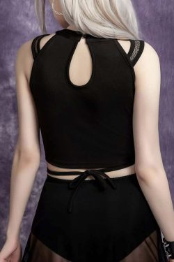 Enigmatic Darkness Halter Top - Y2K Grunge, 90s Fashion, Retro Summer, Gothic Y2K, Party Outfit