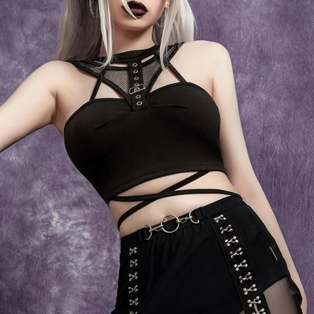 Enigmatic Darkness Halter Top - Y2K Grunge, 90s Fashion, Retro Summer, Gothic Y2K, Party Outfit