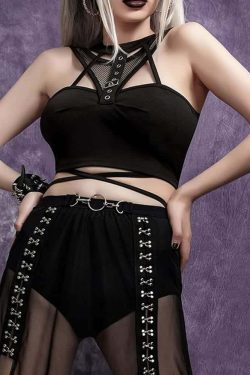 Enigmatic Darkness Halter Top - Y2K Grunge, 90s Fashion, Retro Summer, Gothic Y2K, Party Outfit