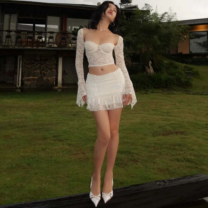 Eretria Lace Skirt Set - Y2K Summer, 90s Fashion, Grunge, Retro, Pastel Goth, Y2K