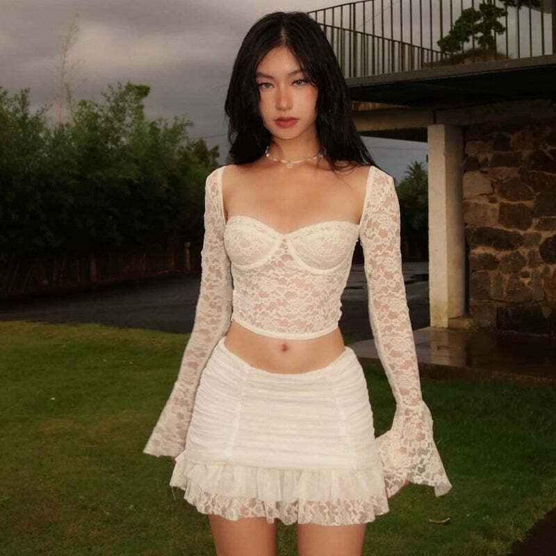 Eretria Lace Skirt Set - Y2K Summer, 90s Fashion, Grunge, Retro, Pastel Goth, Y2K