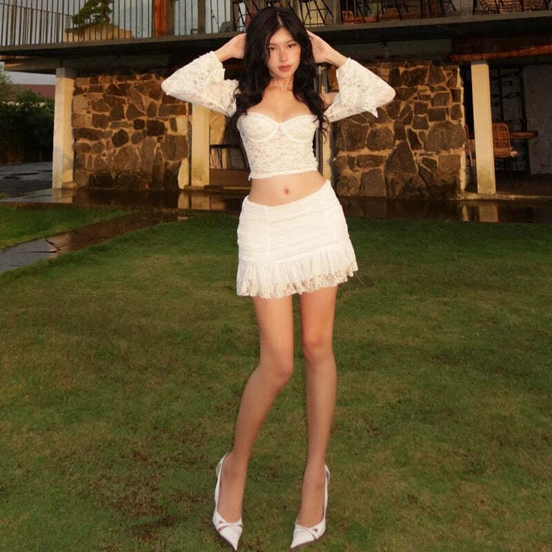 Eretria Lace Skirt Set - Y2K Summer, 90s Fashion, Grunge, Retro, Pastel Goth, Y2K
