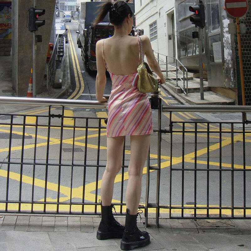 Esabella Striped Mini Dress - Y2K Summer, 90s Fashion, Grunge, Retro, Y2K Party & Club Outfits