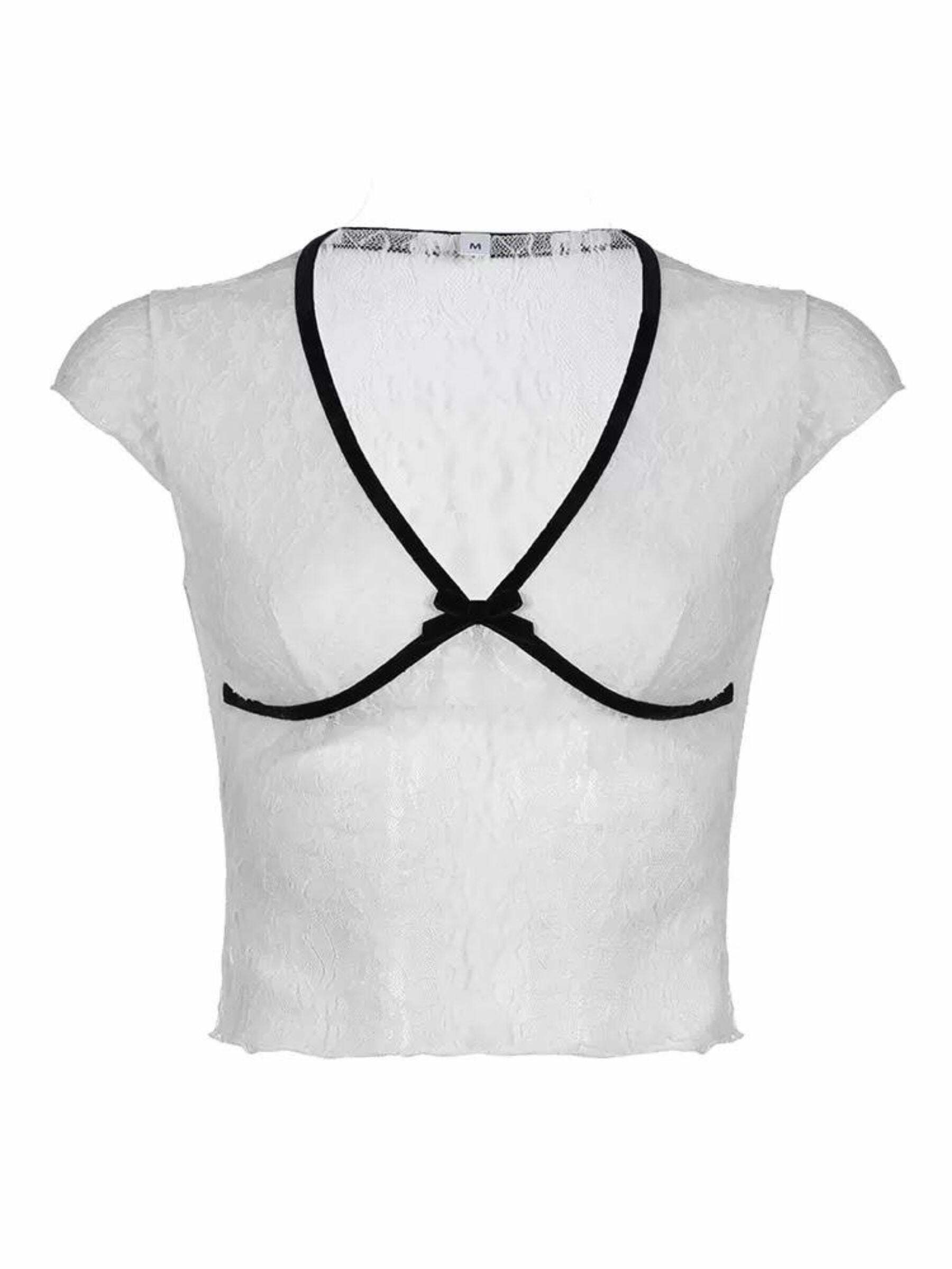 Espyn Lace Crop Top - Y2K Summer Grunge, 90s Fashion, Retro Style, Pastel Goth, Y2K Party Outfit
