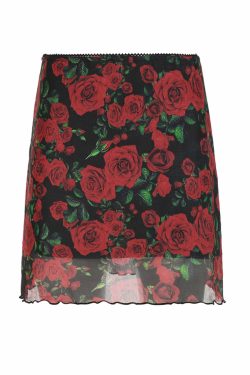 Evalyn Rose Print Mesh Mini Skirt - Y2K Summer, 90s Fashion, Grunge, Retro, Pastel Goth Outfit