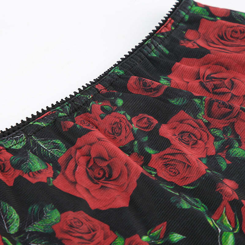 Evalyn Rose Print Mesh Mini Skirt - Y2K Summer, 90s Fashion, Grunge, Retro, Pastel Goth Outfit