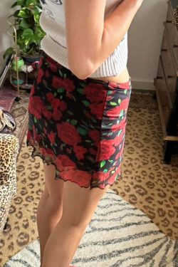 Evalyn Rose Print Mesh Mini Skirt - Y2K Summer, 90s Fashion, Grunge, Retro, Pastel Goth Outfit