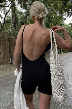 Everline Backless Romper - Y2K Summer Outfit, 90s Fashion, Grunge, Retro Style, Y2K Party Look