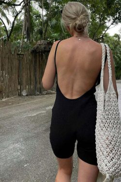 Everline Backless Romper - Y2K Summer Outfit, 90s Fashion, Grunge, Retro Style, Y2K Party Look